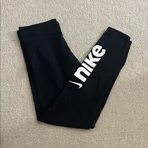 Nike Black Leggings with White Swoosh and Logo